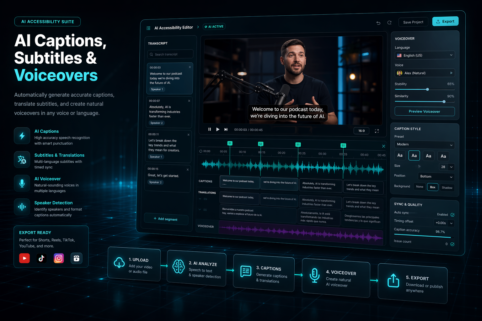 Recapo ai subtitle generator AI workflow interface for readable subtitles, cleaned dialogue text, and subtitle-ready clips