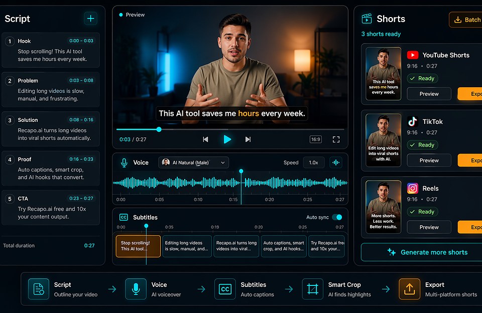 Article thumbnail for turning long videos into short clips with AI in Recapo.ai